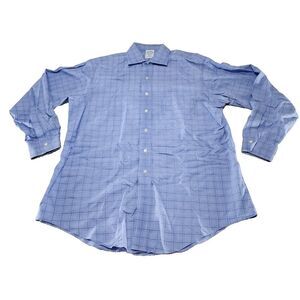 Brooks Brothers Men Sz 16.5 35 Slim Fit Blue Plaid Long Sleeve Button Up No Iron